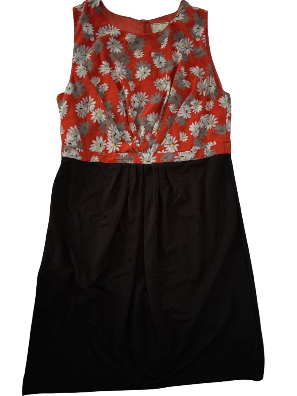 Women's Red Daisy Print & Black Skirt Sleeveless Dress